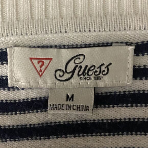 Guess Sweater Jacket Juniors Medium Black White Striped Rhinestone Logo Full Zip - Picture 12 of 12